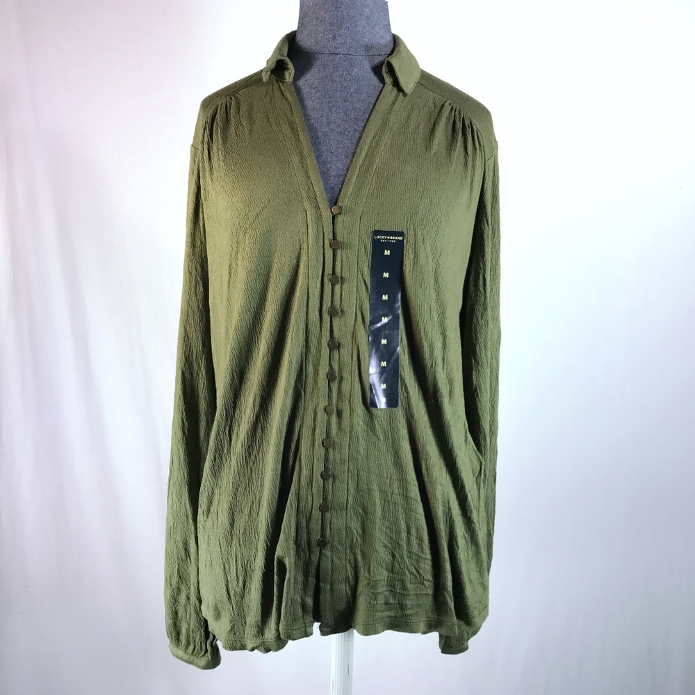 NEW Lucky Brand Green Button Front Blouse Size M
